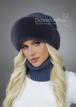 шапка Ника норка трикотаж байкал - Davidovfox фото 2