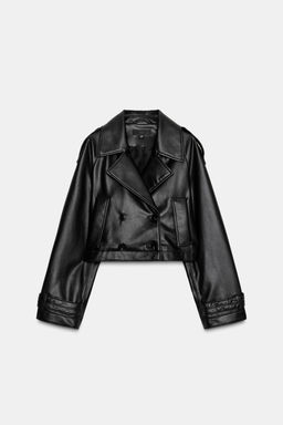 FAUX LEATHER SHORT TRENCH COAT