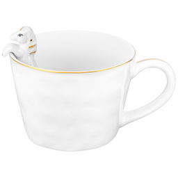 Кружка 300 мл 14,5*10*7,5 см "Лошадка" белая с золотом, фарфор