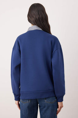 Bordo Dokuma Garni Detayl? Oversize Kal?p Polo Yaka Kal?n ici Polarl? Orme Sweatshirt TWOAW26SW00116 - Trendyolmilla фото 10