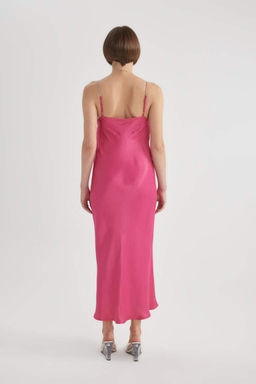 Атласное платье миди Bodycon с круглым вырезом и короткими рукавами - Defacto фото 8