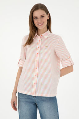 Женская рубашка лососевого цвета с длинным рукавом Неожиданная скидка в корзине - U.s. polo assn фото 3