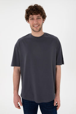 Erkek Long Fit Bisiklet Yaka Antrasit Basic Ti__rt Sepette S_rpriz _ndirim