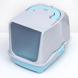 Туалет-домик для кошек закрытый с дверцей 43×32×33 см, бирюзово-серый