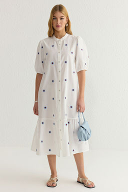 TRENDYOLMILLA Ekru Cicek Nak?sl? Midi Dokuma Gomlek Elbise TWOSS25EL00039 фото 2