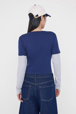 Teen Lacivert Cift Kol Detayl? Fitted/Vucuda Oturan Bisiklet Yaka Orme Bluz TWOAW26BZ00188 - Trendyolmilla фото 4