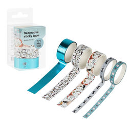 Клейкие ленты декоративные, комплект 5шт., 15/7мм*3м MESHU "Bubble friends" (MS_52077)