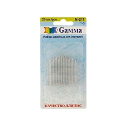 Иглы для шитья ручные Gamma N-211 для шитья №1-5 20 шт. в блистере острые