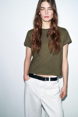 CAMISETA ALGOD?N MANGA CORTA / Khaki - Zara фото 2