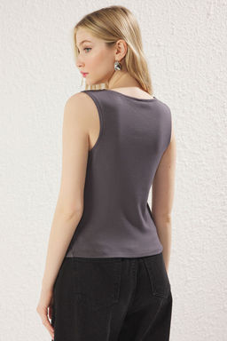 Antrasit Fitted/Vucuda Oturan Baglama Detayl? Esnek Orme Bluz TWOSS25BZ00218 - Trendyolmilla фото 5