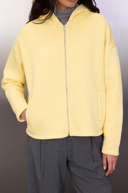 Ac?k Sar? Kal?n Ici Polarl? Kapusonlu Fermuarl? Oversize/Genis Kesim Orme Sweatshirt TWOAW26SW00111