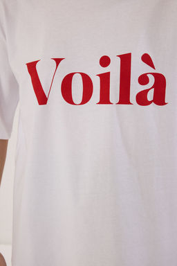 TRENDYOLMILLA Ekru %100 Pamuk Slogan Bask?l? Oversize/Genis Kesim Orme T-Shirt TWOSS25TS00179  фото 7