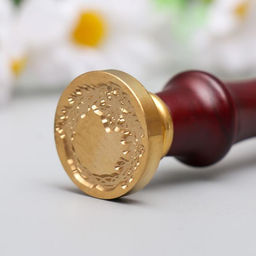 Печать для сургуча с деревянной ручкой «Венок с цветком», 9×2.5×2.5 см