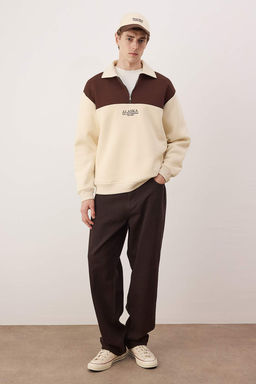 TRENDYOL MAN Vizon Oversize/Genis Kesim Renk Bloklu Ici Polar/S?cak Tutan Sweatshirt TMNAW24SW00130 - Trendyolmilla фото 9
