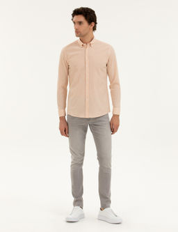 Оранжевая рубашка узкого кроя из смесового хлопка в полоску - Cacharel фото 4