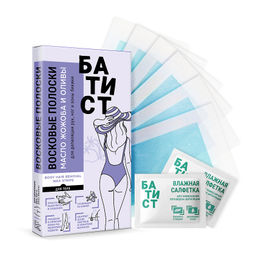 Р.К БАТИСТ Полоски восковые д/депил.рук,ног и зоны бикини с маслом Жожоба и Оливы/12 шт