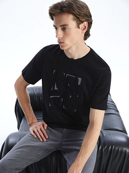 Bisiklet Yaka K?sa Kollu Bask?l? Penye Erkek Ti??rt