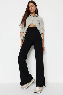 Siyah Yanlar? Y?rtmacl? Flare/Ispanyol Paca Yuksek Bel Orme Pantolon TWOSS23PL00134
