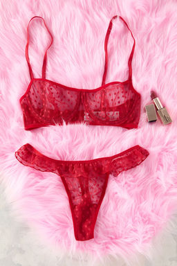 TRENDYOLMILLA K?rm?z? Dantel Puantiyeli Ip Ask?l? Kaps?z Ic Camas?r? Tak?m? THMSS25CC00016 фото 6