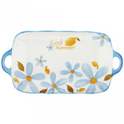 Лимония Блюдо фарфоровое 316х165х34мм, с ручками, с деколью, волнистый край, отводка (Китай)