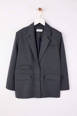 EXCLUSIVE Ozel Koleksiyon Vizon Cep Detayl? Ekoseli Oversize Blazer Ceket TWOAW26BC00048 - Trendyolmilla фото 9