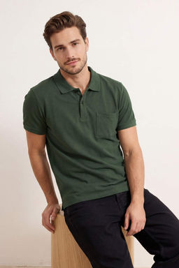 Haki Regular/Rahat %100 Pamuk Tek Cepli Polo Yaka T-shirt TMNSS26PO00018