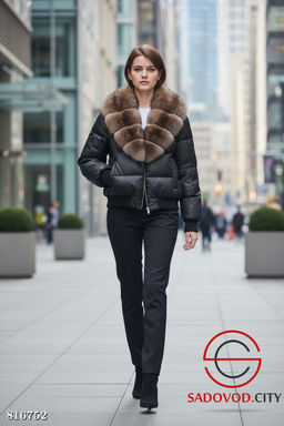 Пуховик женский с мехом песца