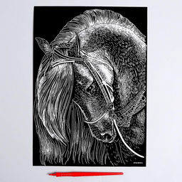 Гравюра Лошадь с металлическим эффектом серебро А4 - Школа талантов фото 2