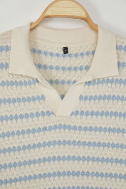 TRENDYOL MAN Limited Edition Ekru Regular Cizgili Dokulu Triko Polo Yaka T-shirt TMNSS25PO00007 - Trendyolmilla фото 4