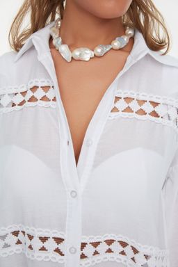 TRENDYOLMILLA Beyaz Dokuma %100 Pamuklu Serit Aksesuarl? Plaj Gomlegi TBESS22GO0213  фото 8