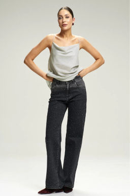 Джинсы Straight со стразами Black