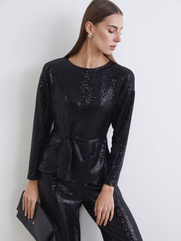 Bisiklet Yaka B?zg?l? Payetli Bluz