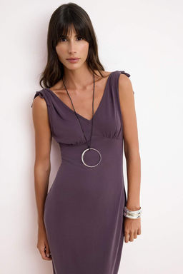 Murdum Bodycon V Yaka Kolsuz Baglama Detayl? Modal Orme Elbise TWOSS26EL00205