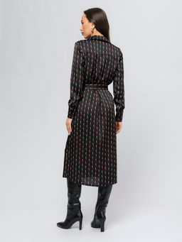 Платье черного цвета длины миди с принтом и длинными рукавами - 1001dress фото 3