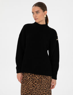 Siyah Comfort Fit Yar_m Bal_k__ Kazak