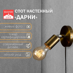 Спот BayerLux «Дарни», провод 150 м, выключатель, Е27, 40 Вт, 10х10х10 см, цвет основания медный