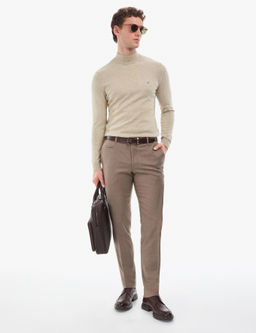 Kum Melanj Slim Fit Yar_m Bal_k__ Yaka Basic Triko Kazak