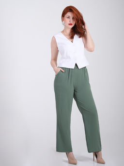 Брюки палаццо из жатки на резинке - Almond фото 30