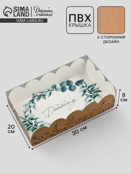 Цена за 5 шт. Коробка для печенья, кондитерская упаковка с пластиковой крышкой, «Крафт», 20×30×8 см