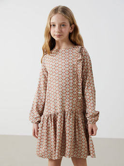 Bisiklet Yaka ?i?ekli K?z ?ocuk Elbise