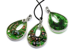 Подвеска из муранского стекла Капля 40*68мм в металле цв.зеленый