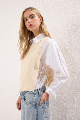 Bej Kolsuz Yandan Baglamal? Dokuma Bluz TWOSS25BZ00555 - Trendyolmilla фото 3
