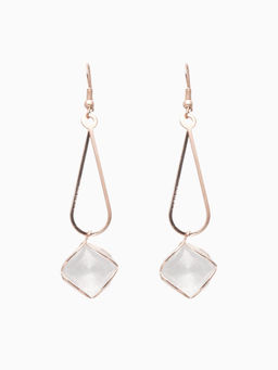 Серьги висячие со стразами Капля с ромбом, цвет белый в розовом золоте, 7.2 см