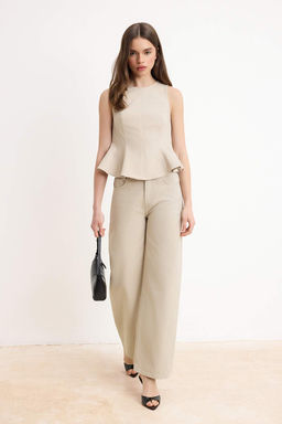 Bej Peplum Detayl? GabardinDokuma Bluz TWOSS26BZ00449