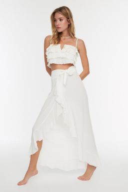 TRENDYOLMILLA Ekru Maxi Dokuma Volanl? Plaj Etegi TBESS19WV0004  фото 7