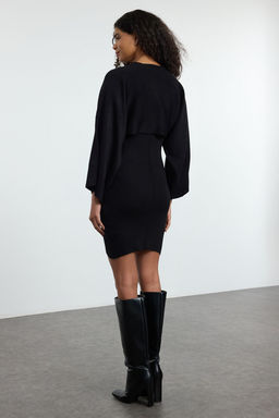 Siyah Mini Triko Bolero-Elbise Tak?m TWOAW25EL00056