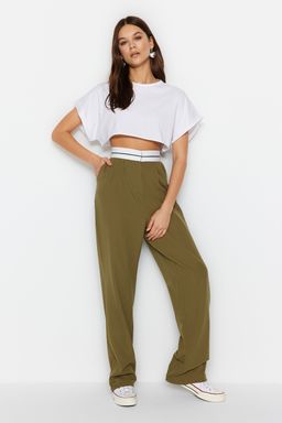 TRENDYOLMILLA Siyah Wide Leg/Genis Paca Yuksek Bel Kemer Detayl? Dokuma Kumas Pantolon TWOSS23PL00150