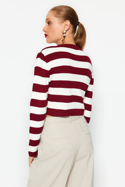 Bordo Crop Basic Cizgili Triko Kazak TWOAW23KZ00034 - Trendyolmilla фото 5