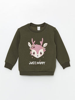 Bisiklet Yaka Kal?n Bask?l? K?z Bebek Sweatshirt