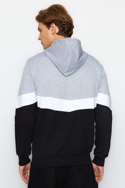 Gri Slim/Dar Kesim Kapusonlu Kanguru Cepli Renk Bloklu Kal?n Sweatshirt TMNAW20SW0208 - Trendyolmilla фото 6